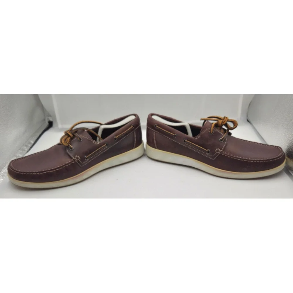 Ecco Kyle Nautical Mens Boat Shoes Brown Leather Deck Shoes Size 45